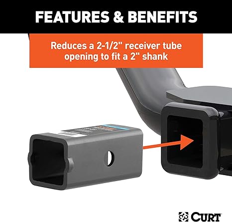 CURT 45405 Trailer Hitch Receiver Adapter Reducer Sleeve, 2-1/2 to 2-Inch, Carbide Black Powder Coat