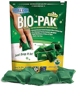 Walex Bio-Pak RV Marine Natural Enzyme Black Holding Tank Deodorizer Drop-Ins, Camper, Boat, Camping Cassette Toilet Pods 10 Pack