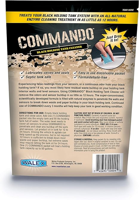 Walex Commando RV Black Holding Tank and Sensor Cleaner Drop-Ins 4-Pack (1 Year Supply)